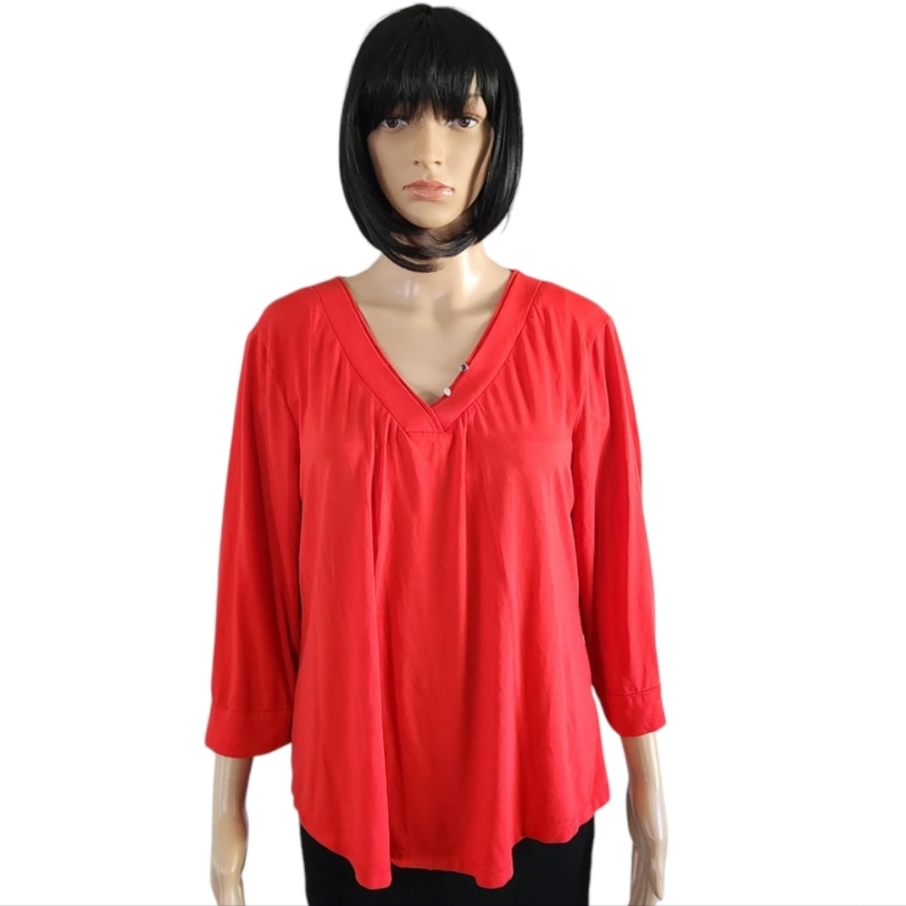 Coco y club red quarter sleeves v-neck top, size XL